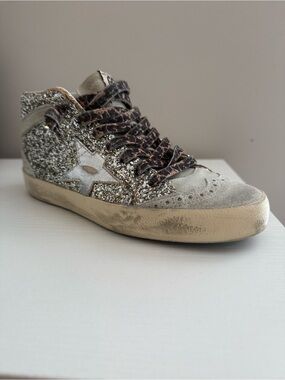 Golden Goose Mid Star Classic Double Wave Sneakers - Platinum Grey Silver Black